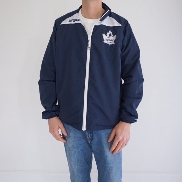 VTG G-SW Get Gitch Aeros Hockey Navy White Zip Up Nylon Windbreaker Jacket M - Picture 1 of 10